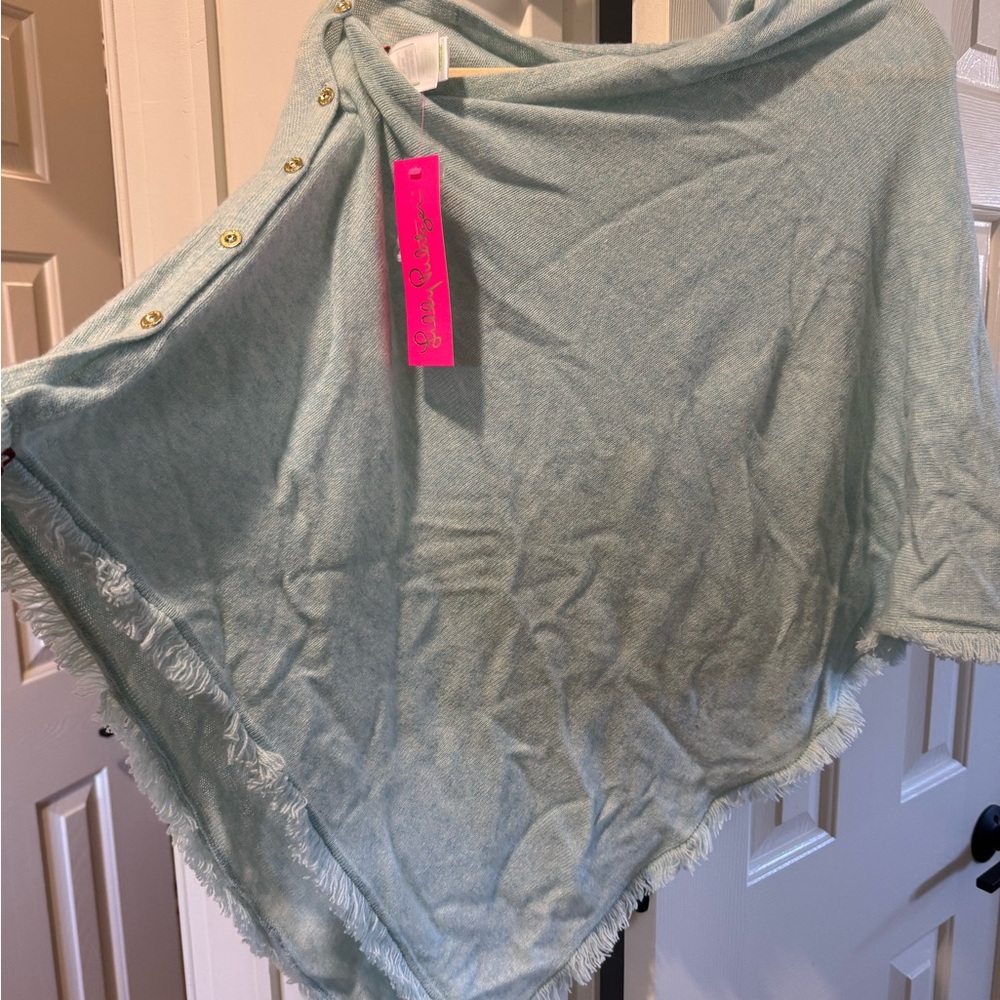 Never been worn, with tags, Lilly Pulitzer Blue CASHMERE wrap with Gold Buttons